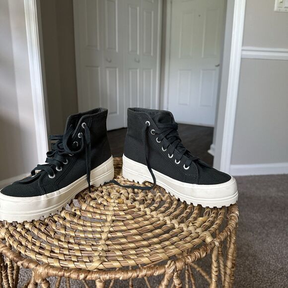 Superga Alpina Womens US 6.5 EU 37 Lug Sole Canvas High Top Sneaker Boot Green - Picture 11 of 12